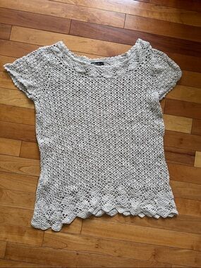 Eddie Bauer Tan Crochet Short Sleeve Top